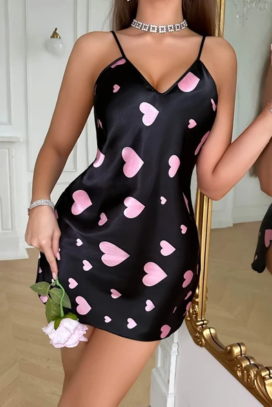 Pembe Kalp Desenli Saten - Resim 2