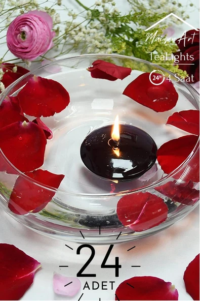 Float | Siyah 24 Adet Yüzen Mum | 4 Saat Yanan Tea Light Mum | Kokusuz Terapi Mumu ürün görseli 1