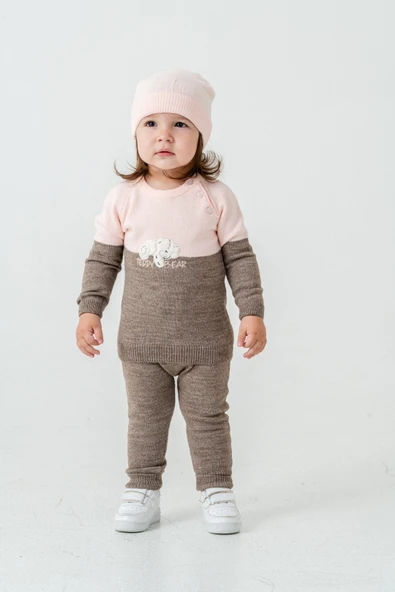 Çocuk Teddy Bear Detay Kazak Pantolon Bere Triko Kışlık Takım 22113 ürün görseli 1