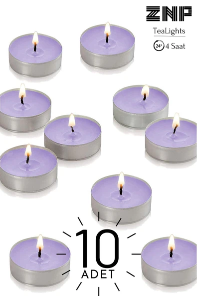 10 Adet | Lavanta Kokulu Tealight Mum | 4 Saat Yanar | Dekoratif Mumluk Mumu ürün görseli 1