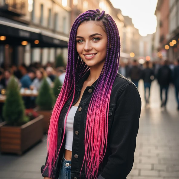 Afrika Örgüsü Ve Rasta İçin Sentetik Ombreli / Mor / Neon Pembe ürün görseli 1