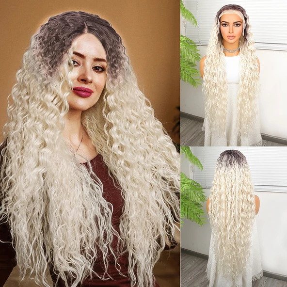 Açık Kumral Platin Ombreli Fiber Sentetik Tül Peruk ürün görseli 1