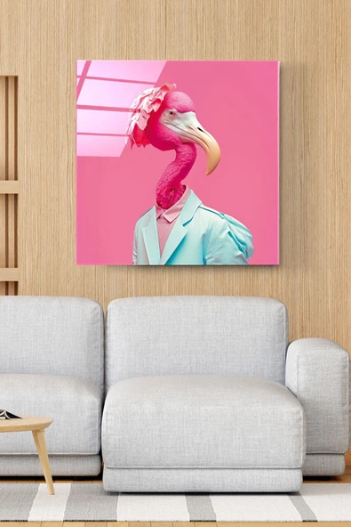 Flamingo Portre Cam Tablo, Dekoratif Cam Tablo ürün görseli 1