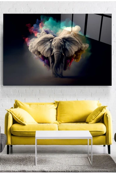 Dekoratif Colorful Elephant Dekoratif Cam Tablo ürün görseli 1