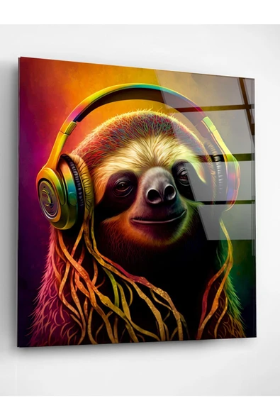 Neon Sloth Cam Tablo, Dekoratif Cam Tablo - Resim 2