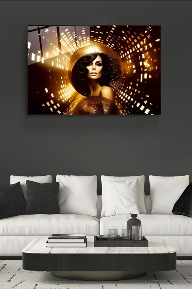 Gold Woman Cam Tablo, Dekoratif Cam Tablo ürün görseli 1