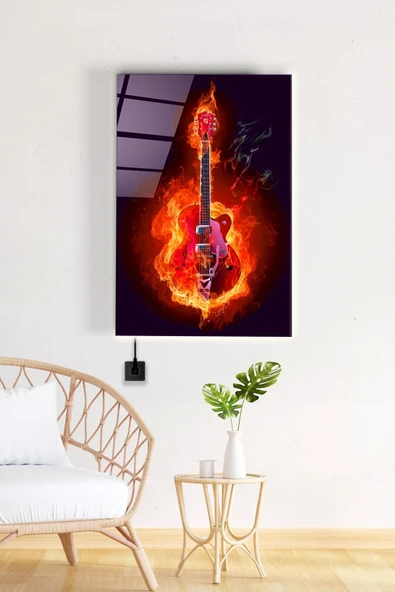 Led Aydınlatmalı Elektro Gitar Cam Tablo, Işıklı Cam Tablo ürün görseli 1