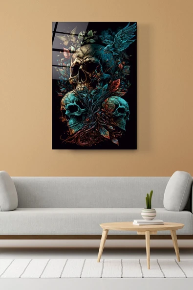 Skulls Cam Tablo, Dekoratif Cam Tablo - Resim 4