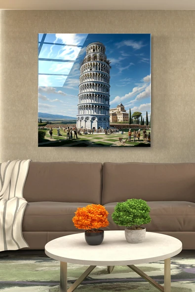 Pisa Kulesi Cam Tablo, Dekoratif Cam Tablo ürün görseli 1