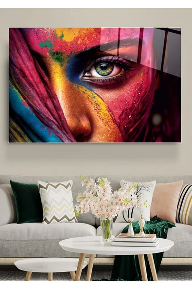 Colorful Woman Cam Tablo, Dekoratif Cam Tablo ürün görseli 1