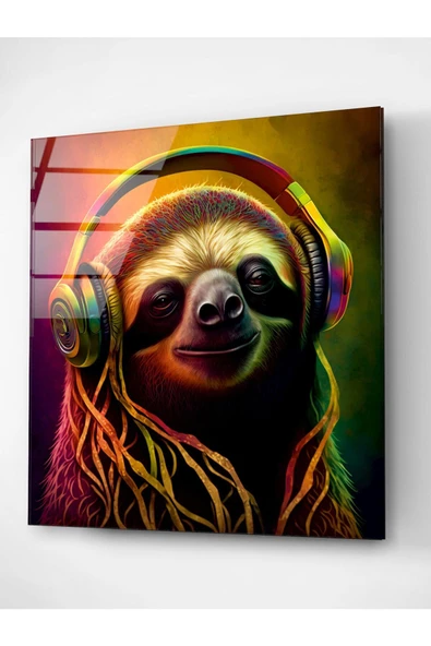 Neon Sloth Cam Tablo, Dekoratif Cam Tablo - Resim 4