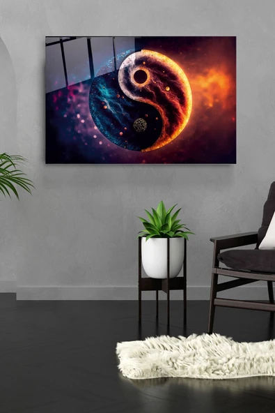 Yin Yang Cam Tablo, Dekoratif Cam Tablo - Resim 4