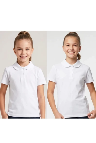 Kız Çocuk 2'li T-Shirt %100 Pamuk ve Okul Tarz 5-16 Yaş 12723AT ürün görseli 1