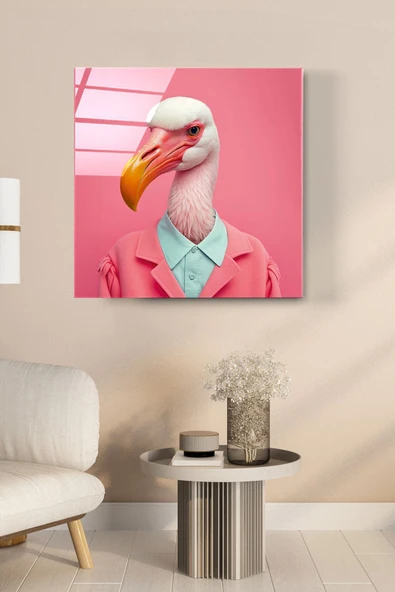 Flamingo Portre Cam Tablo, Dekoratif Cam Tablo ürün görseli 1