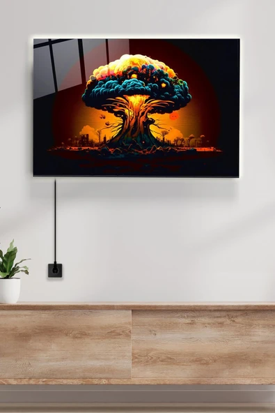 Led Aydınlatmalı Yanardağ Patlaması Cam Tablo, Işıklı Cam Tablo ürün görseli 1