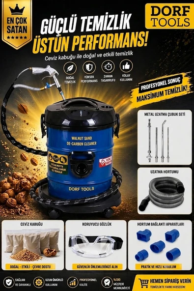 Dorf Tools Ceviz Kumlama Makinesi Motor Karbon Temizleme Cihazı + Ceviz Kumu ve Gözlük Hediyeli ürün görseli 1