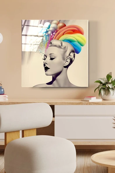 Colorful Woman Cam Tablo, Dekoratif Cam Tablo ürün görseli 1