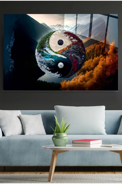 Yin Yang Cam Tablo, Dekoratif Cam Tablo ürün görseli 1