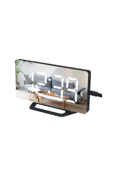 MIIQ2 LED Aynalı Dijital Masa Ve Duvar Saati Sessiz Termometreli USB Şarjlı Alarmlı Modern Şık Tasarım ürün görseli 1