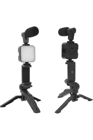 WMX TEKNOLOJİ Profesyonel Vlog Seti – Tripod + Mikrofon + LED Işık  | Youtube / Tiktok / Canlı Yayın / Röportaj / Akıllı Telefon Ve Kamera Uyumlu Video Stüdyo Kiti ürün görseli 1