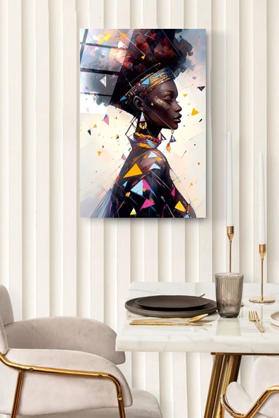 Dekoratif Afrikalı Kadın Dekoratif Cam Tablo - Resim 4