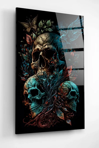 Skulls Cam Tablo, Dekoratif Cam Tablo - Resim 3