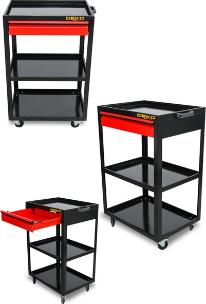 Deko Turkey Xl Red Pro Seri Tek Çekmeceli 3 Bölmeli Alet Servis Arabası Tek Çekmece Takım Tezgah Arabası ürün görseli 1