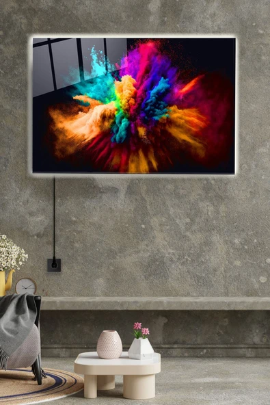 Led Aydınlatmalı Renkli Toz Bulutu Cam Tablo, Dekoratif Cam Tablo ürün görseli 1