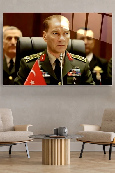 Atatürk Portresi - Yapay Zeka Tasarımlı Cam Tablo, Dekoratif Cam Tablo ürün görseli 1