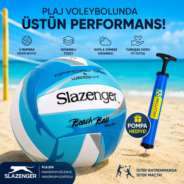 Slazenger 4 Numara Plaj Voleybol Topu + Pompa Hediyeli Resmi Boyut ve Ağırlık ürün görseli 1