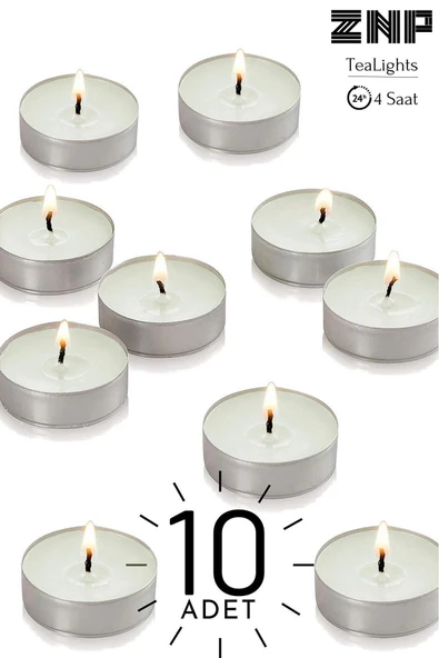 10 Adet | Yasemin Kokulu Tealight Mum | 4 Saat Yanar | Dekoratif Mumluk Mumu ürün görseli 1