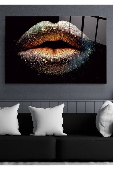 Silvery Lip Cam Tablo, Dekoratif Cam Tablo ürün görseli 1