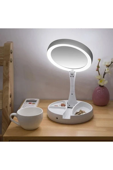 HPYTECH ?10x Büyütmeli LED Işıklı Katlanabilir Çift Taraflı Makyaj Aynası?USB& Pil ile Çalışır ürün görseli 1
