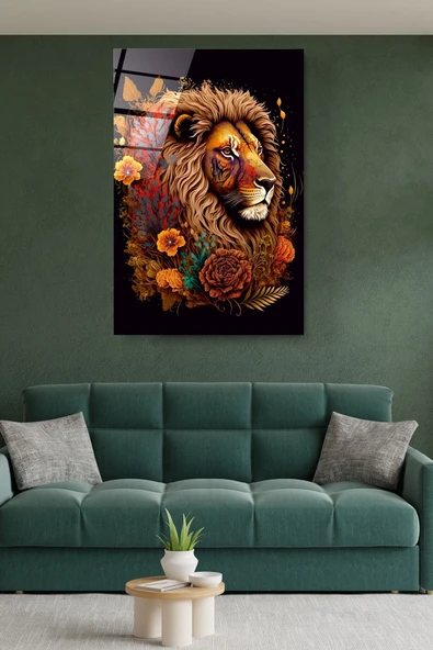 Lion Cam Tablo, Dekoratif Cam Tablo - Resim 3