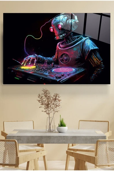 Dj Robot Cam Tablo, Dekoratif Cam Tablo ürün görseli 1