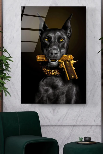 Doberman Gold Cam Tablo, Dekoratif Cam Tablo ürün görseli 1