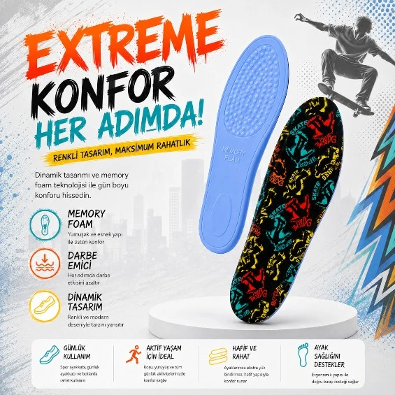 BLACKFLEX URBAN RİDE MEMORY FOAM DARBE EMİCİ DİGİTAL BASKILI HAFIZALI ERKEK İÇ TABANLIK ürün görseli 1