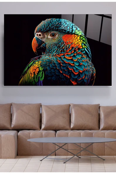Colorful Feathered Bird Cam Tablo, Dekoratif Cam Tablo ürün görseli 1