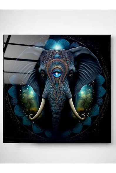 Elephant Cam Tablo, Dekoratif Cam Tablo - Resim 3