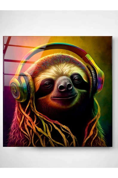Neon Sloth Cam Tablo, Dekoratif Cam Tablo - Resim 3