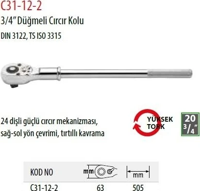 Ceta Form C31-12-2 Cırcır Kolu 3/4" Düğmeli Model - Resim 2