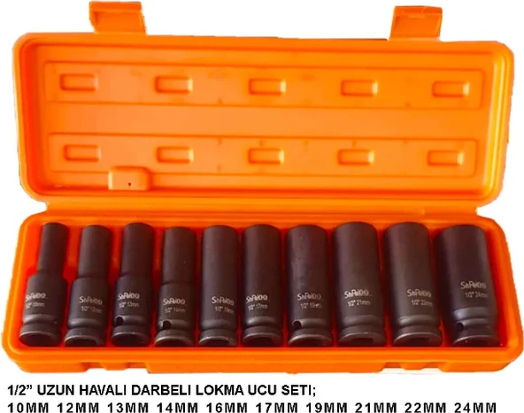Hırdavat Garajı 10 Parça 1/2 6 Köşe Uzun Havalı-Darbeli Profesyonel Lokma Seti Cr-Mo Çelik ürün görseli 1