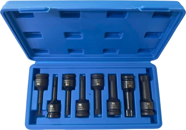 Nt Tools NTZSETU12M 1/2 Oniki Köşe Xzn Spline Üç Kare Uzun Lokma Takımı 8 Parça ürün görseli 1