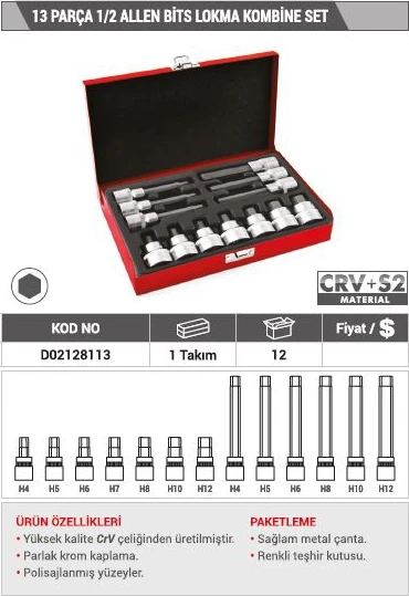 Dht 13 Parça 1/2 Allen Bits Lokma Kombine Set - Resim 2