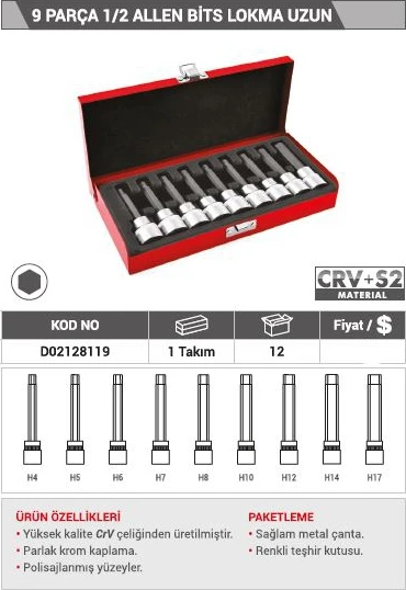 DHT 1/2 Allen Bits Lokma Seti Uzun 9 Parça - Resim 2