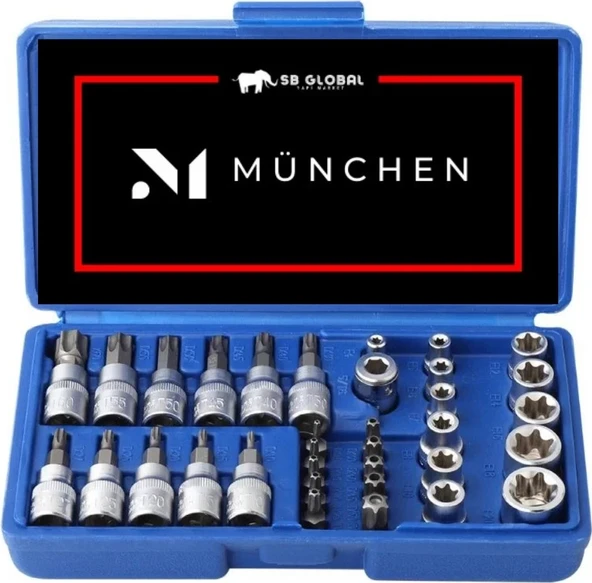 München 34 Parça E-Torx Lokma Takımı 3/8 İnç Sürücü Kaliteli Materyal ile Üretilmiştir ürün görseli 1