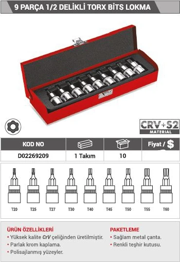 Dht 9 Parça 1/2 Delikli Torx Bits Lokma - Resim 2