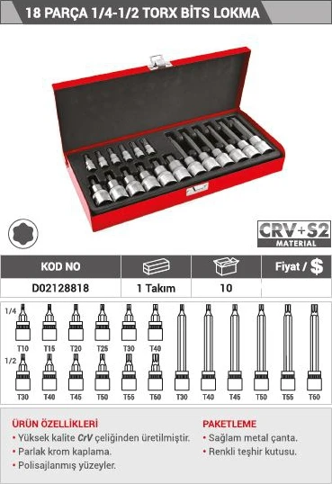 Dht 18 Parça 1/4 - 1/2  Torx Bits Lokma - Resim 2
