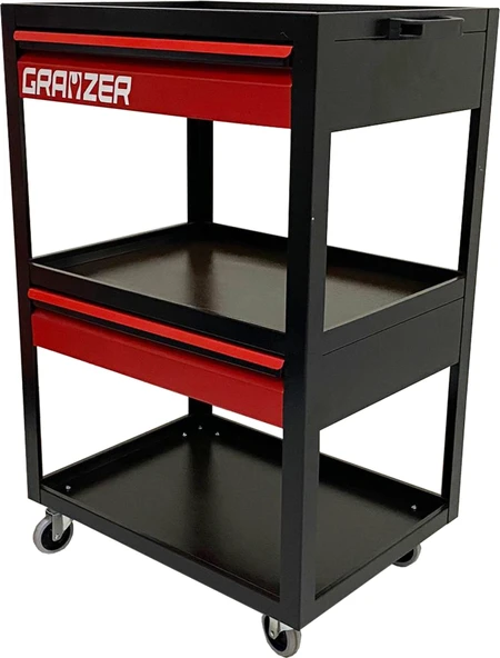 Grayzer Kırmızı İki Çekmeceli Parça Taşıma Takım Arabası Ergonomik Sap ile Atölye ve Ev Kullanımı ürün görseli 1