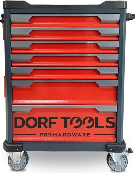 Dorf Tools Takım Arabası 7 Çekmeceli Yanlıklı Boş Takım Arabası Kırmızı Premium Kalite ürün görseli 1